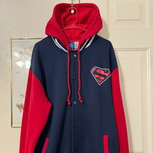 Superman Men's Hoodie Letterman Buttons up Long Sleeve Size 3XL